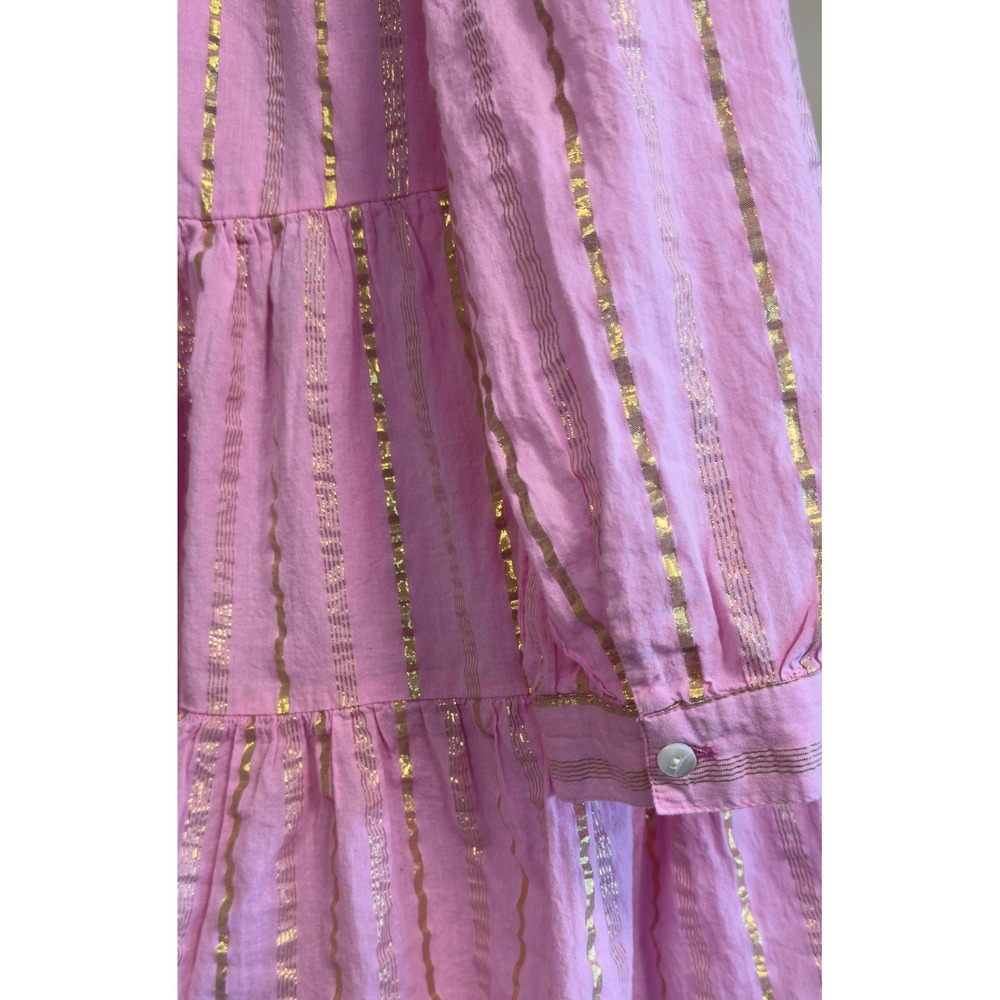Area Stars Pink Gold Metallic Striped Tiered Cotton Mini Dress Womens Small - Picture 9 of 13